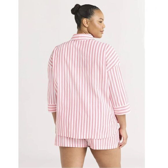 Silky Soft Woven Notch Collar Top and Boxer Shorts Pajama Set Size L - Picture 9 of 9